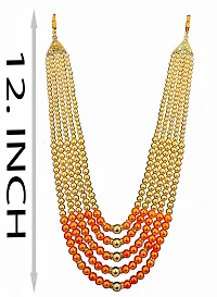 RAADHE CREATION Gold Plated and Pearl Moti dulha necklace chain for Men (Orange)-thumb2