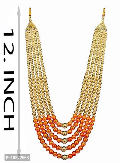 RAADHE CREATION Gold Plated and Pearl Moti dulha necklace chain for Men (Orange)-thumb3