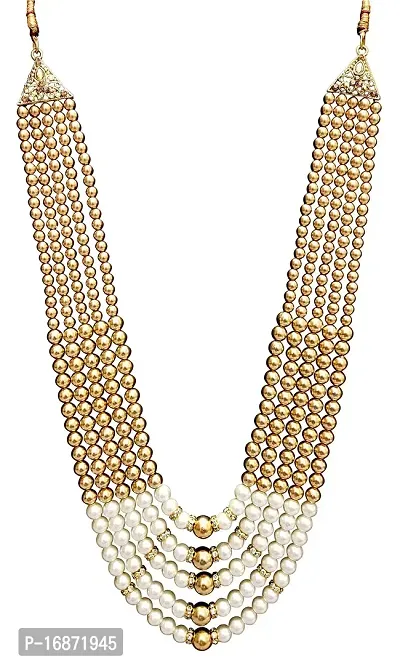RAADHE CREATION Gold Plated and Pearl Moti dulha necklace chain for Men (White)