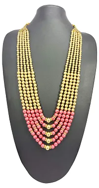 RAADHE CREATION Gold Plated and Pearl Moti dulha necklace chain for Men (Pink)-thumb1