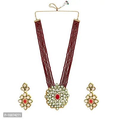 RAADHE CREATION Handmade Traditonal Mala Set For Women | Kundan Jewellery Set For Women | Imitation Set for Wedding, Reception, Party | Gold Plated Mala Set for Women Stylish | Maroon Pearls