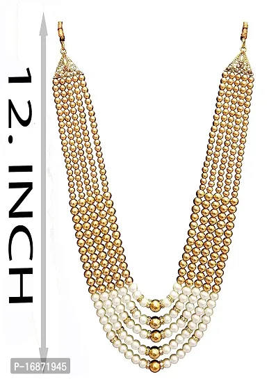 RAADHE CREATION Gold Plated and Pearl Moti dulha necklace chain for Men (White)-thumb5