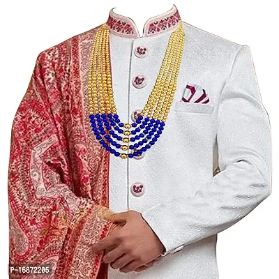 RAADHE CREATION Gold Plated and Pearl Moti dulha necklace chain for Men (Royal blue)-thumb4