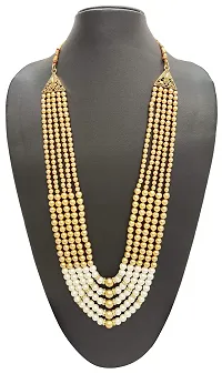 RAADHE CREATION Gold Plated and Pearl Moti dulha necklace chain for Men (White)-thumb1