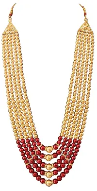 RAADHE CREATION Men's Gold Plated and Pearl Moti Mala Haar Necklace Jewellery for Groom/Dulha (Maroon)-thumb3