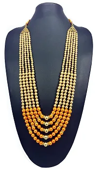 RAADHE CREATION Gold Plated and Pearl Moti dulha necklace chain for Men (Orange)-thumb1