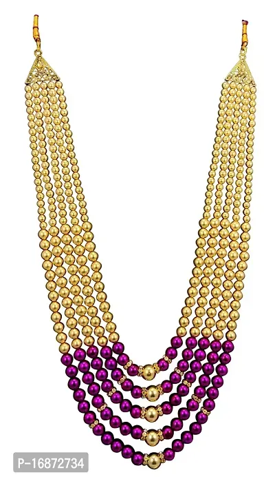 RAADHE CREATION Gold Plated and Pearl Moti dulha necklace chain for Men (Purple)-thumb0
