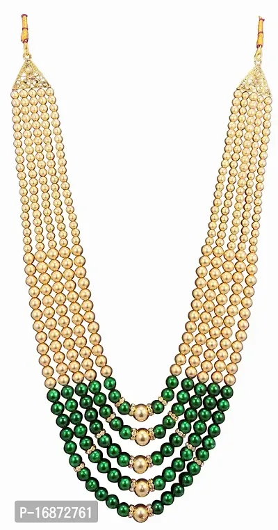RAADHE CREATION Metal Type and Pearl Moti dulha necklace chain for Men (Green)-thumb0