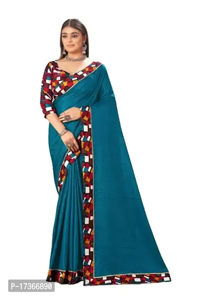 DAMIRA Women's Dola Silk Jacquard Less Border Saree (BLUE)