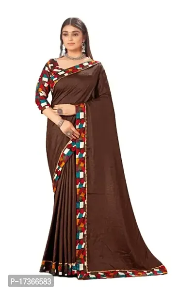 DAMIRA Women's Dola Silk Jacquard Less Border Saree (BROWN)