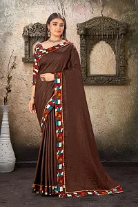 DAMIRA Women's Dola Silk Jacquard Less Border Saree (BROWN)-thumb1