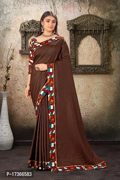 DAMIRA Women's Dola Silk Jacquard Less Border Saree (BROWN)-thumb2