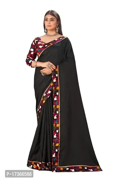 DAMIRA Women's Dola Silk Jacquard Less Border Saree (BLACK)