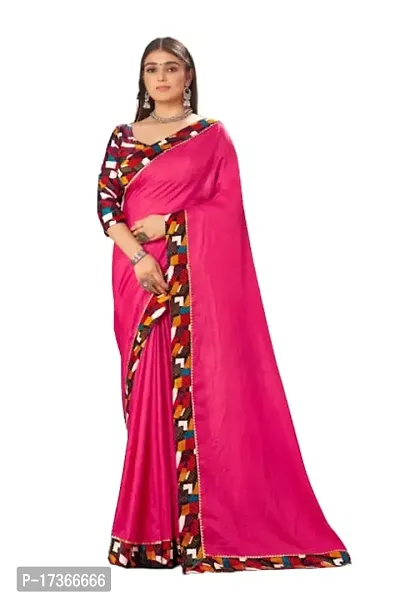 DAMIRA Women's Dola Silk Jacquard Less Border Saree (PINK)