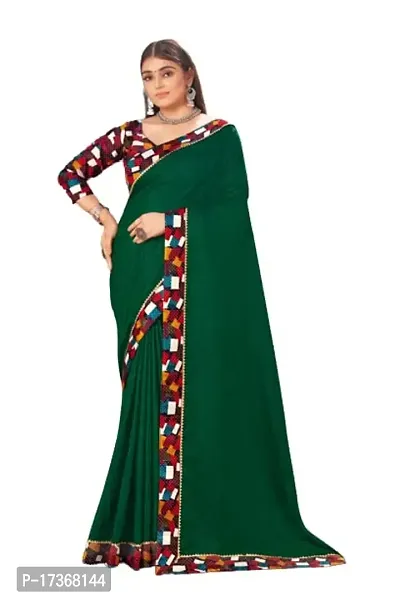 DAMIRA Women's Dola Silk Jacquard Less Border Saree (GREEN)