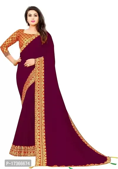 DAMIRA Women's Shiny Silk Jacquard Less Border Saree (WINE)