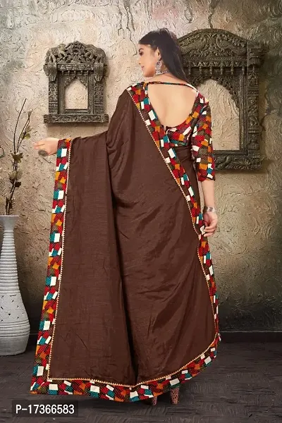 DAMIRA Women's Dola Silk Jacquard Less Border Saree (BROWN)-thumb3