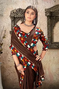 DAMIRA Women's Dola Silk Jacquard Less Border Saree (BROWN)-thumb4