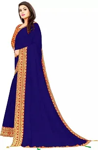 DAMIRA Women's Shiny Silk Jacquard Less Border Saree (ROYEL BLUE)-thumb2