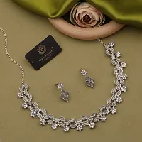 Sparkling Silver Brass Necklace With Earrings Jewellery Set For Women-thumb2