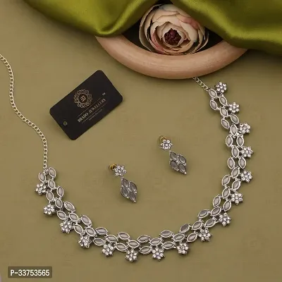 Sparkling Silver Brass Necklace With Earrings Jewellery Set For Women-thumb3