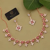 Sparkling Golden Brass Necklace With Earrings Jewellery Set For Women-thumb2