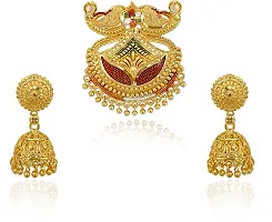 Sparkling Golden Brass Necklace With Earrings Jewellery Set For Women-thumb1