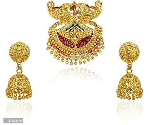 Sparkling Golden Brass Necklace With Earrings Jewellery Set For Women-thumb2