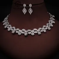 Sparkling Silver Brass Necklace With Earrings Jewellery Set For Women-thumb1