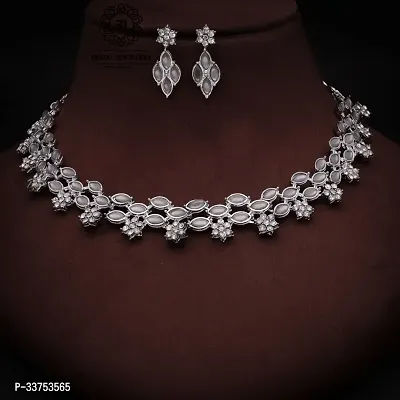 Sparkling Silver Brass Necklace With Earrings Jewellery Set For Women-thumb2