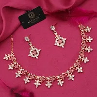 Sparkling Golden Brass Necklace With Earrings Jewellery Set For Women-thumb1