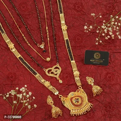 Stylish Brass Jewellery Set For Women- 4 Mangalsutras, 1 Pair Earrings-thumb0