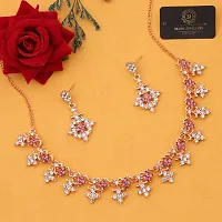 Sparkling Golden Brass Necklace With Earrings Jewellery Set For Women-thumb3