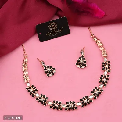 Stylish Brass Necklace with Earrings Set For Women And Girls-thumb0