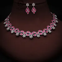 Sparkling Silver Brass Necklace With Earrings Jewellery Set For Women-thumb1