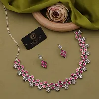 Sparkling Silver Brass Necklace With Earrings Jewellery Set For Women-thumb2