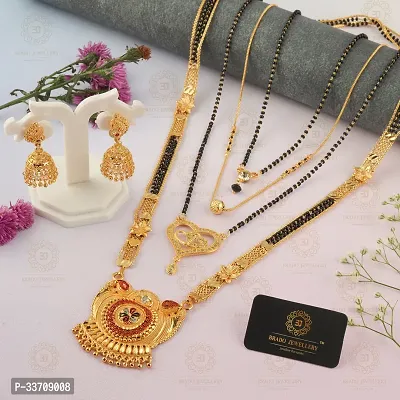 Stylish Brass Jewellery Set For Women- 4 Mangalsutras, 1 Pair Earrings-thumb2