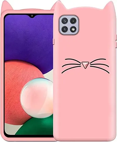 Kyandiva Cat Back Case Cover for Samsung Galaxy A22 5G Special Meow Mustache Cat Hello Kitty Latest Cartoon Design with Soft Silicone Girls Mobile Backcover for Samsung Galaxy A22 5G |Cat Black