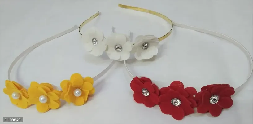 Ruchi Red/Yellow/White Rose Hair Band / Hair Tiara Designed Hair Band Accessories for Women /Girls (Pack-03)