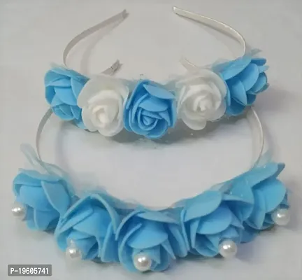 Ruchi Flower Rose Flower Headband Crown Hairband Floral Wreath Garland Bridal Wedding Headpiece Hair Hoop for Woman  Girls Blue (Pack-02)