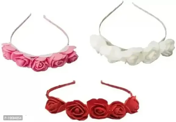 Ruchi Red/White/Pink Rose Hair Band / Hair Tiara Designed Hair Band Accessories for Women /Girls (Pack-03)-thumb0