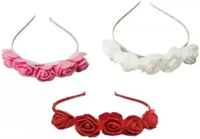Ruchi Red/White/Pink Rose Hair Band / Hair Tiara Designed Hair Band Accessories for Women /Girls (Pack-03)