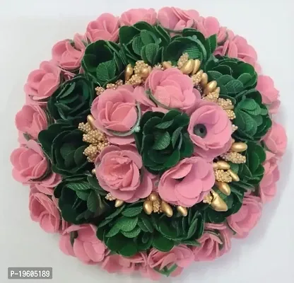 Ruchi Artificial New Flower Bun / Gajra Juda/Accessories Bun For Women Girls Color-Pink /GreenPack-01