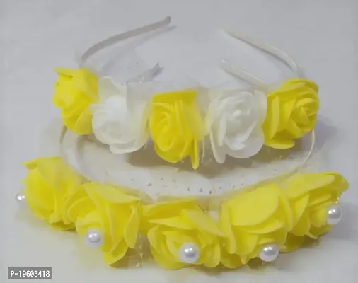 Ruchi Flower Rose Flower Headband Crown Hairband Floral Wreath Garland Bridal Wedding Headpiece Hair Hoop for Woman  Girls Yellow (Pack-02)