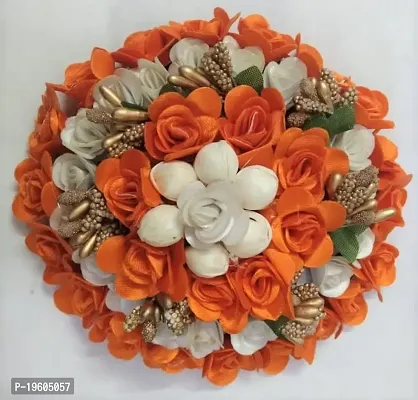 Ruchi Artificial Flower Juda Bridal Gajra/Bun Hair Accessories For Women  Girls Pack of 1 (Orange))-thumb0