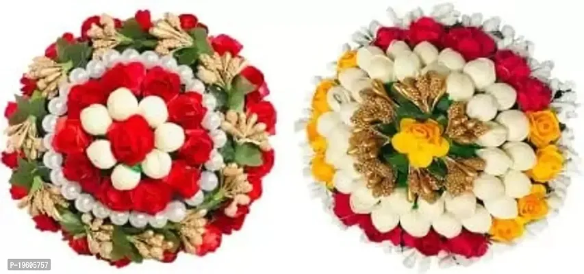 Ruchi Artificial Flower Bun Juda Flower Gajra Hair Accessories For Women and Girls Multi Color (Pack of 02)-thumb0