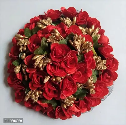 ?Ruchi Flower Gajra for Wedding and Parties Use for Women in Red And Gold Color Pack of 1 Bun??(Red)