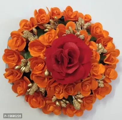 Ruchi Artificial Flower Bun Juda Maker Flower Gajra Hair Accessories For Women and Girls Pack-01(Orange/Red)