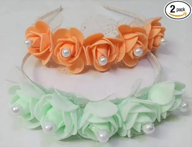 Ruchi Set Of 2 Hair Band/Head Band For Baby girls Color-Peach/Green