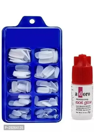 Artificial Nails Set With Glue Acrylic fake/False Nails Set Of 100 Pcs and Artificial Nail Glue-thumb0